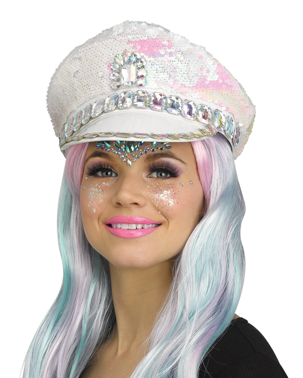 Schirmmütze Mit Pailletten Weiß
